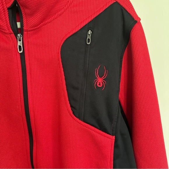 Spyder Raider 2.0 Thermal Track Jacket Waffleknit Full Zip Fleece Red Black - L - Picture 3 of 7